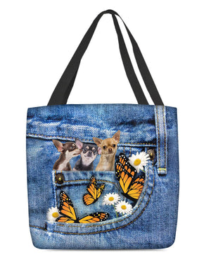 Chihuahua3-Butterfly Daisies Fait-CLOTH TOTE BAG