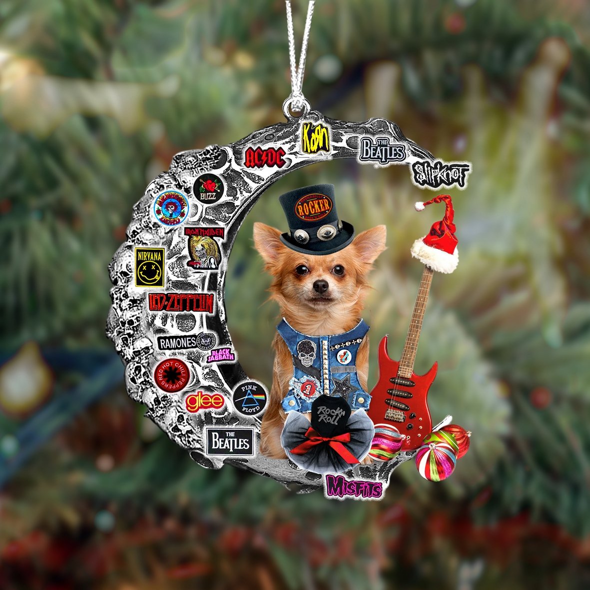 Chihuahua 3-Metal Rock in Christmas Two Sided Ornament