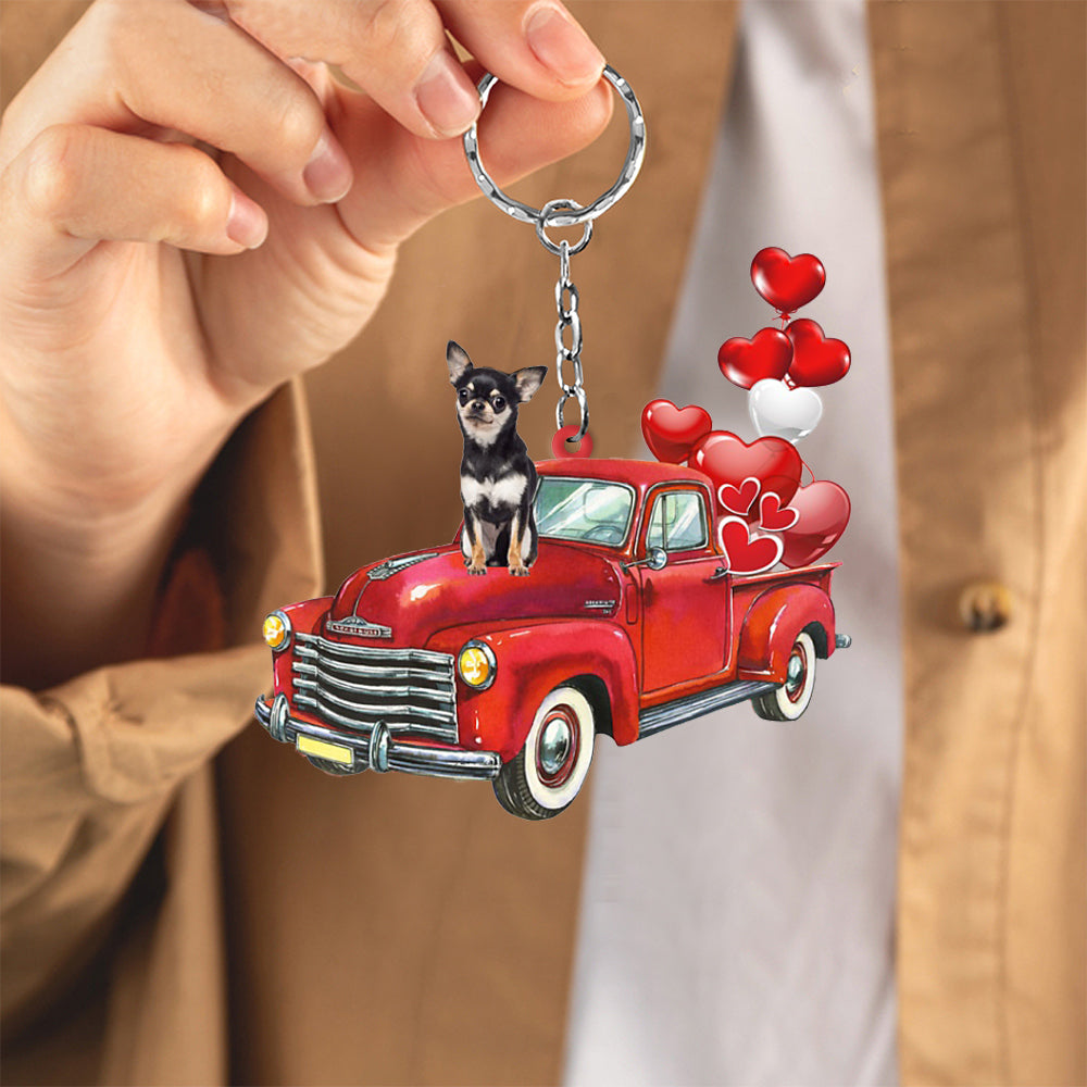 Chihuahua 3-Red Sports Car flat Acrylic Keychain