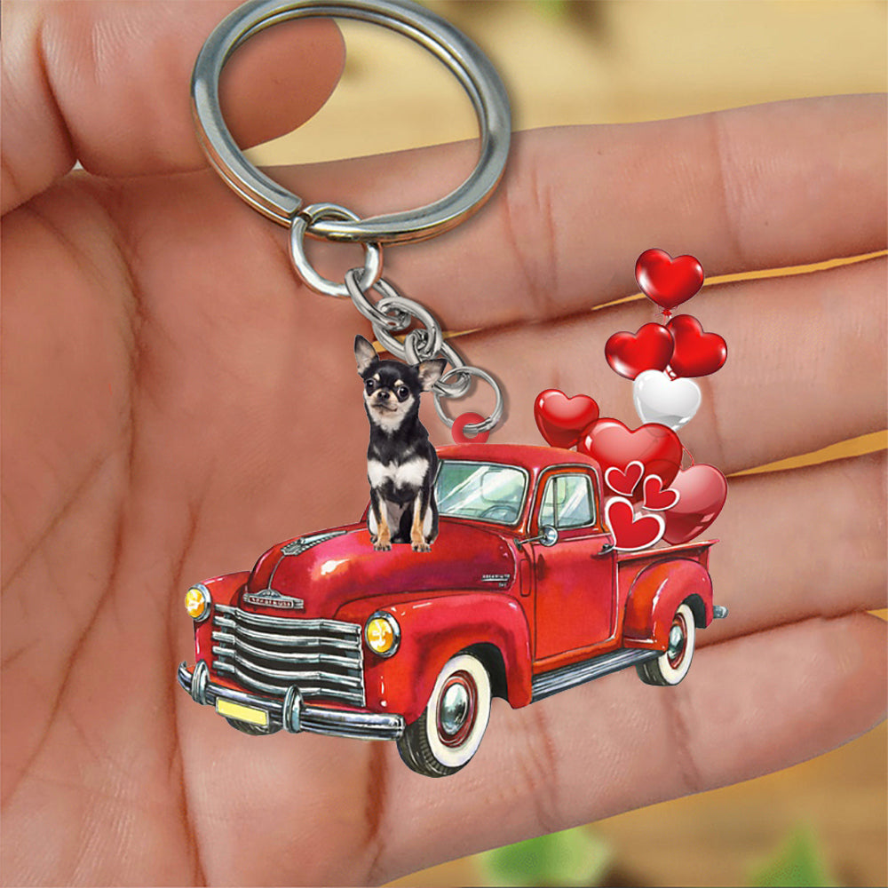 Chihuahua 3-Red Sports Car flat Acrylic Keychain