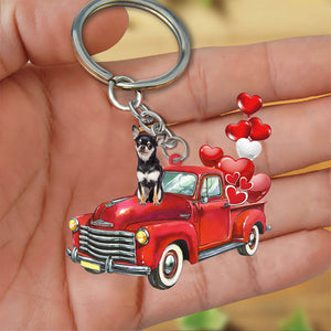 Chihuahua 3-Red Sports Car flat Acrylic Keychain