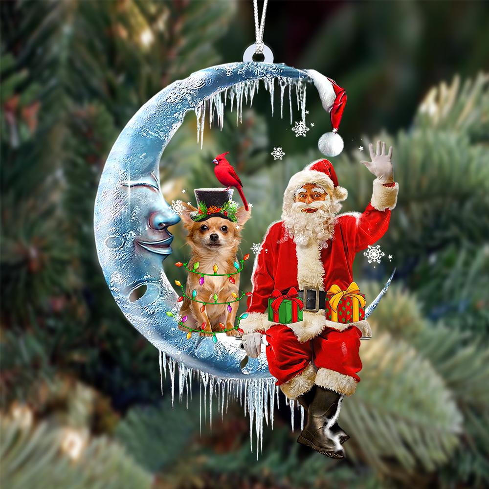 Chihuahua 3-Santa Claus And Moon Two Sided Ornament