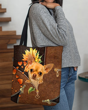 Chihuahua-Sunflower&zipper Cloth Tote Bag