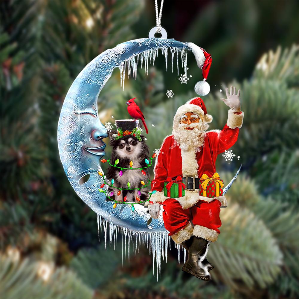 Chihuahua 6-Santa Claus And Moon Two Sided Ornament