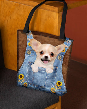 Chihuahua And Sunflower-Cloth Tote Bag