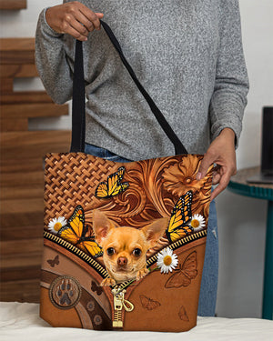 Chihuahua Butterfly Daisy Cloth Tote Bag