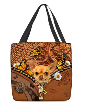 Chihuahua Butterfly Daisy Cloth Tote Bag