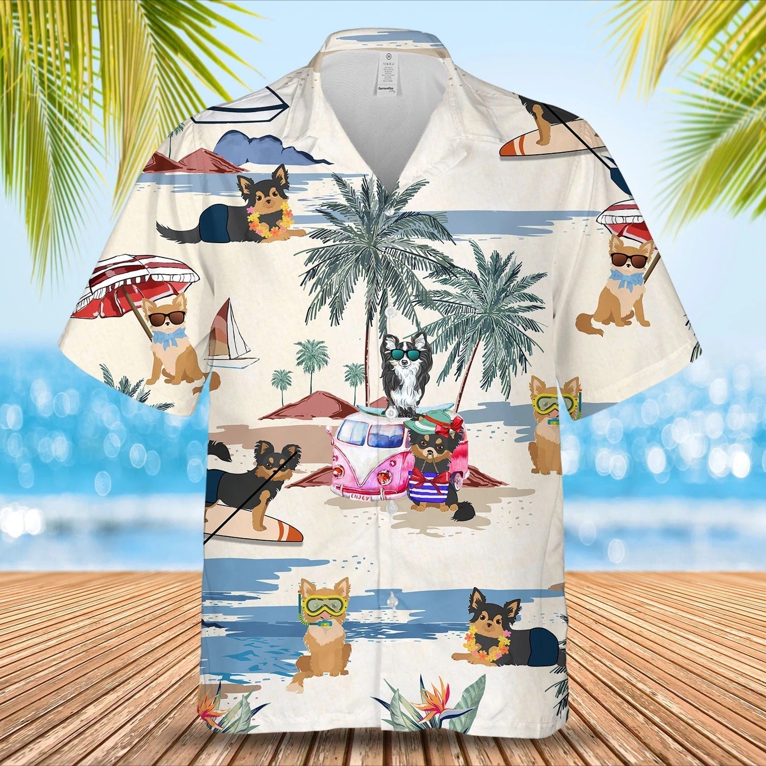 Chihuahua Longhair Summer Beach Hawaiian Shirt