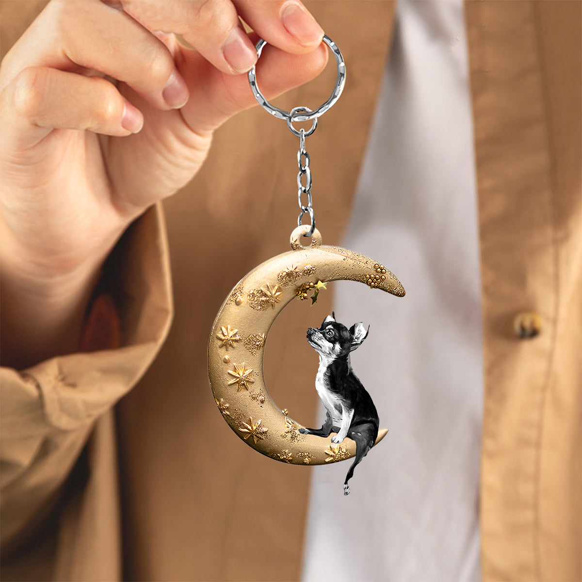 Chihuahua-Dog & Moon Flat Acrylic Keychain