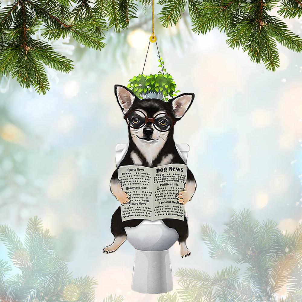 Chihuahua Sitting On A Toilet-Two Sides Ornament