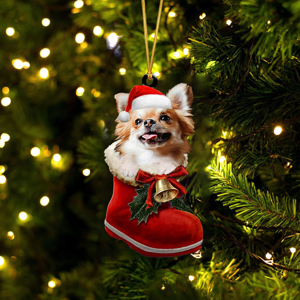 Chihuahua (1)-1-In Santa Boot Christmas-Two Sided Ornament