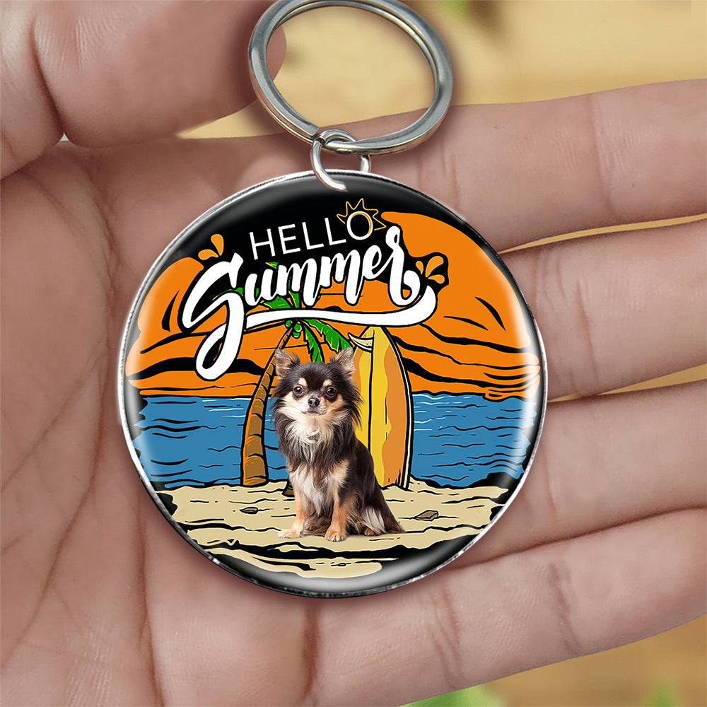 Chihuahua (2) Hello Summer-Round Resin Epoxy Metal Keychain