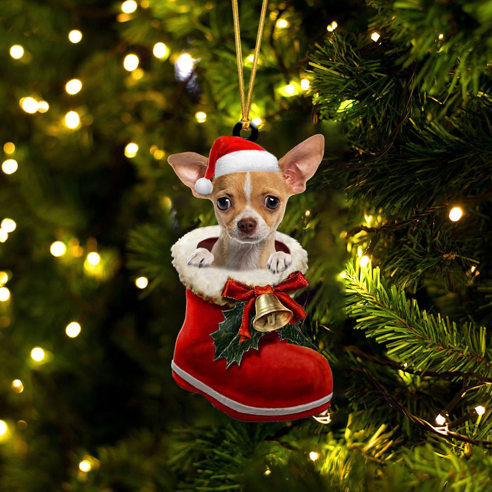 Chihuahua (4)-1-In Santa Boot Christmas-Two Sided Ornament