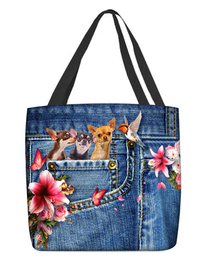 Chihuahua 3-Lily Cloth Tote Bag