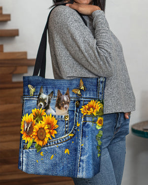 Chihuahua 2-Sunflowers & Butterflies Cloth Tote Bag