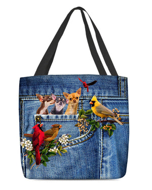 Chihuahua 3-Cardinal & Dog Cloth Tote Bag