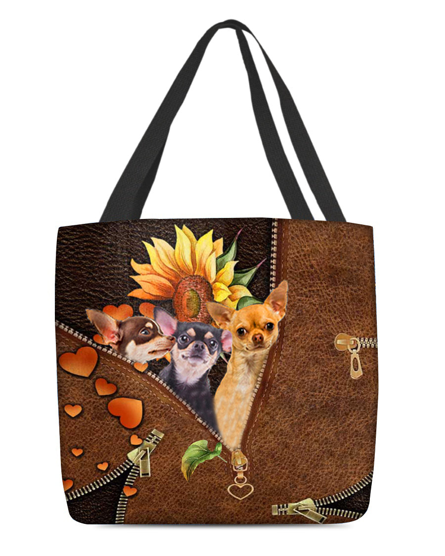 Chihuahua 3-Sunflower&zipper Cloth Tote Bag