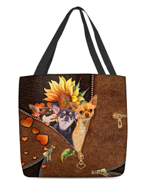 Chihuahua 3-Sunflower&zipper Cloth Tote Bag