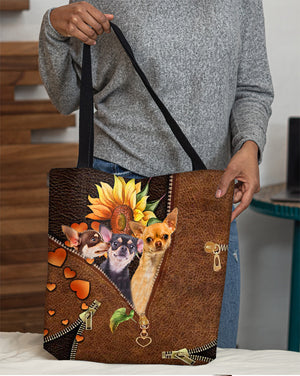 Chihuahua 3-Sunflower&zipper Cloth Tote Bag