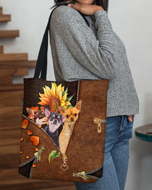 Chihuahua 3-Sunflower&zipper Cloth Tote Bag