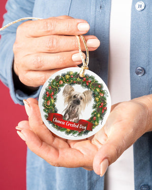 Chinese Crested-Noel Circle-Two Sided Ornament