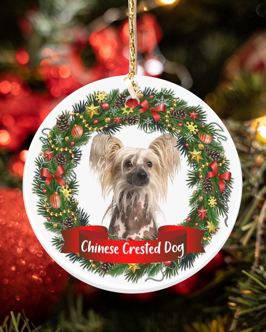 Chinese Crested-Noel Circle-Two Sided Ornament