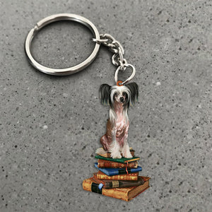 Chinese Crested-Sit On The Book-Flat Acrylic Keychain
