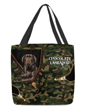 Chocolate-Labrador Camo Cloth Tote Bag