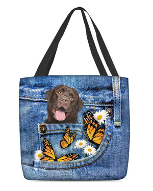 Chocolate-labrador-Butterfly Daisies Fait-CLOTH TOTE BAG