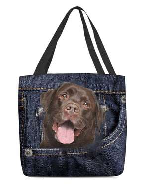 Chocolate Labrador-Dark Denim-Cloth Tote Bag