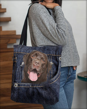 Chocolate Labrador-Dark Denim-Cloth Tote Bag