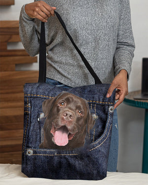 Chocolate Labrador-Dark Denim-Cloth Tote Bag