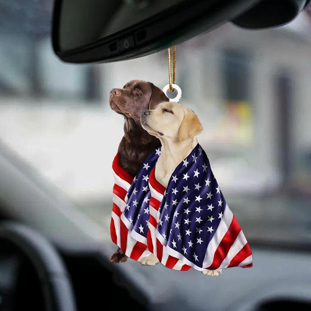 Chocolate And Yellow Labrador Retrievers American Patriot Flag Two Sided Ornament