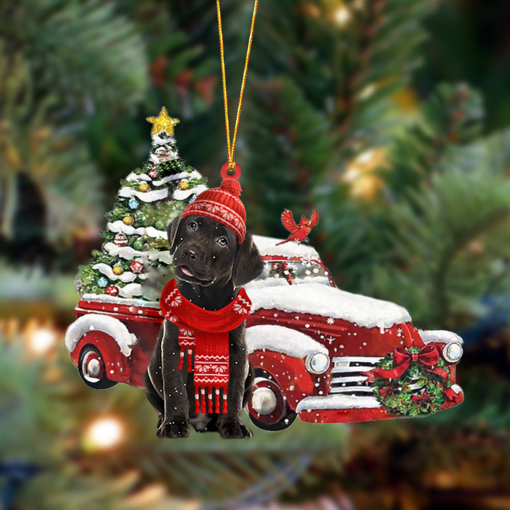 Chocolate Labrador-Christmas Car Two Sided Ornament