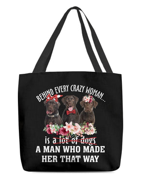 Chocolate Labrador-Crazy Woman Cloth Tote Bag