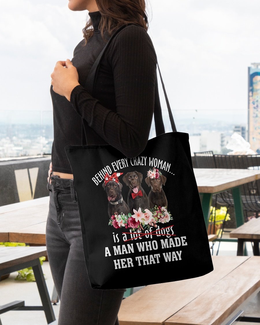 Chocolate Labrador-Crazy Woman Cloth Tote Bag