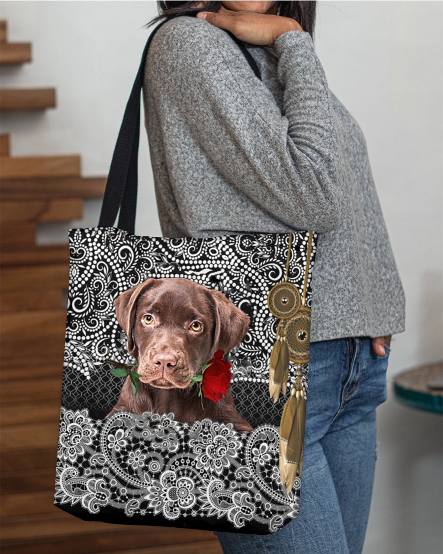 Chocolate Labrador-Rose Cloth Tote Bag