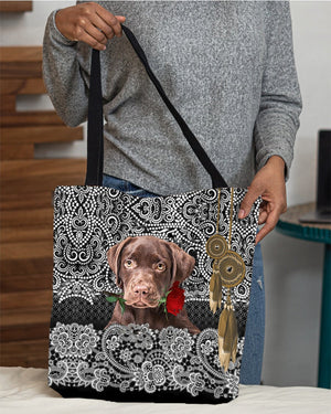 Chocolate Labrador-Rose Cloth Tote Bag