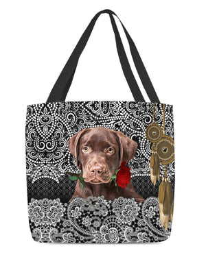 Chocolate Labrador-Rose Cloth Tote Bag