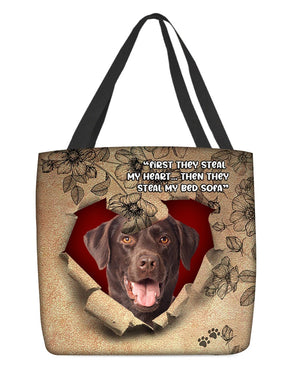 Chocolate Labrador-Torn Cloth Tote Bag