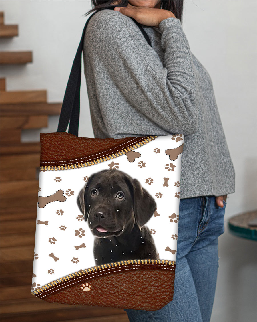 Chocolate Labrador-Zipper Texture-Cloth Tote Bag