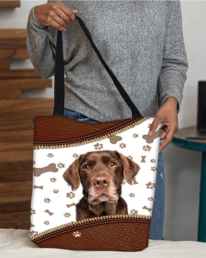 Chocolate Labrador 3-Zipper Texture-Cloth Tote Bag