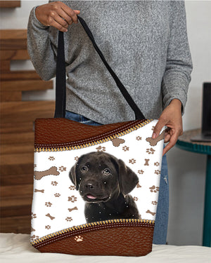 Chocolate Labrador-Zipper Texture-Cloth Tote Bag