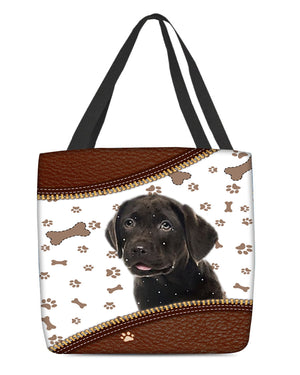 Chocolate Labrador-Zipper Texture-Cloth Tote Bag