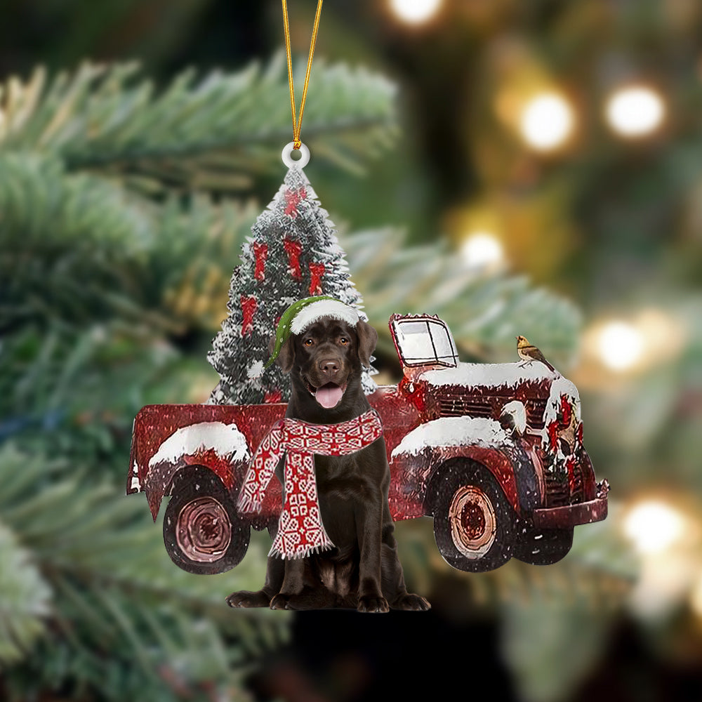 Chocolate Labrador 2-Christmas Truck Two Sided Ornament