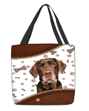 Chocolate Labrador 3-Zipper Texture-Cloth Tote Bag