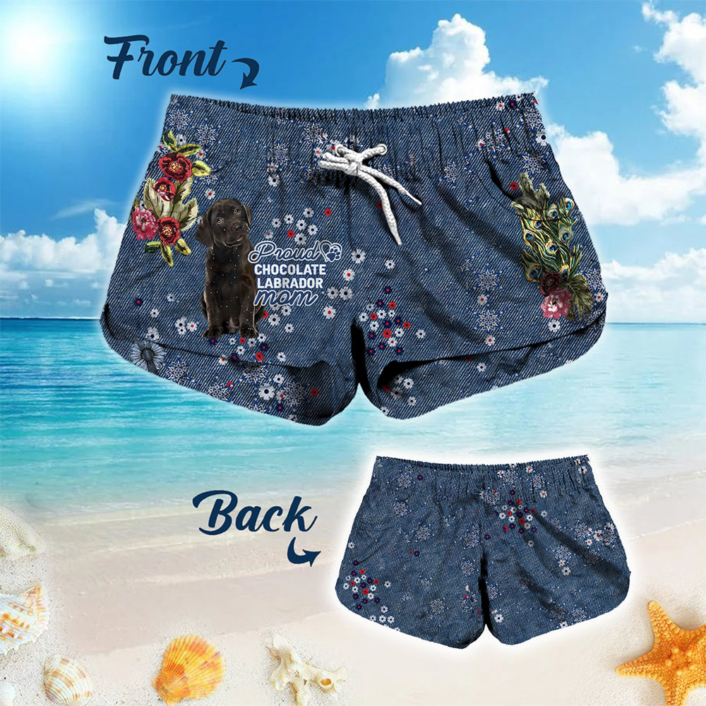 Chocolate Labrador (2) Pround Mom-Women Hawaii Beach Shorts