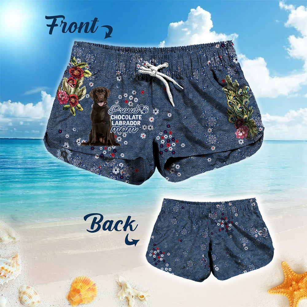 Chocolate Labrador (3) Pround Mom-Women Hawaii Beach Shorts