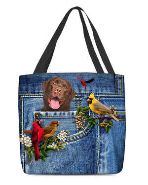 Chocolate Labrador-Cardinal & Dog Cloth Tote Bag