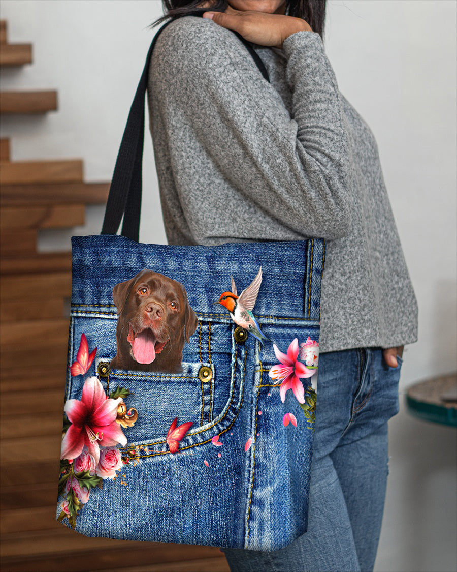 Chocolate Labrador-Lily Cloth Tote Bag